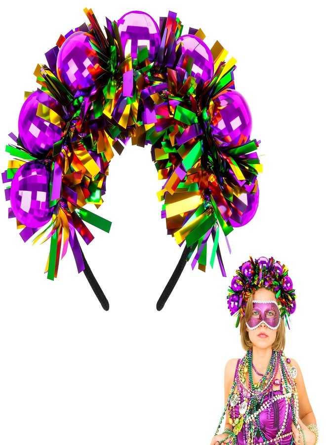 Denylo pro Mardi Gras Headpiece Purple Ball Ribbon Mardi Gras Headband for Women Men Hairband Carnival Feather HeadwearHair Accessory Gifts - Image 1